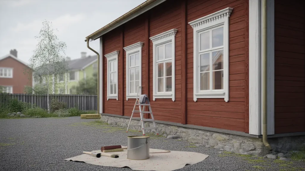 fasadm lning av tr villa med f nster och knutar i jakobsberg j rf lla